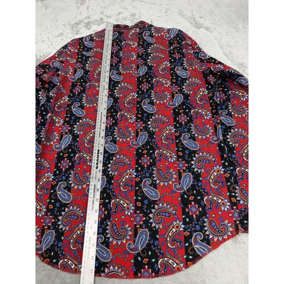 Vintage Wrangler Brushpopper Shirt Mens Large L Red Blue Paisley Button Western - Picture 5 of 6
